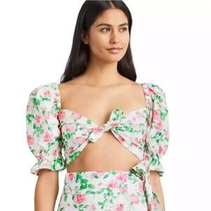 Hill House Puff Sleeve Cottage Isabella Crop Top‎ Pink Roses Sz S NWT Spring